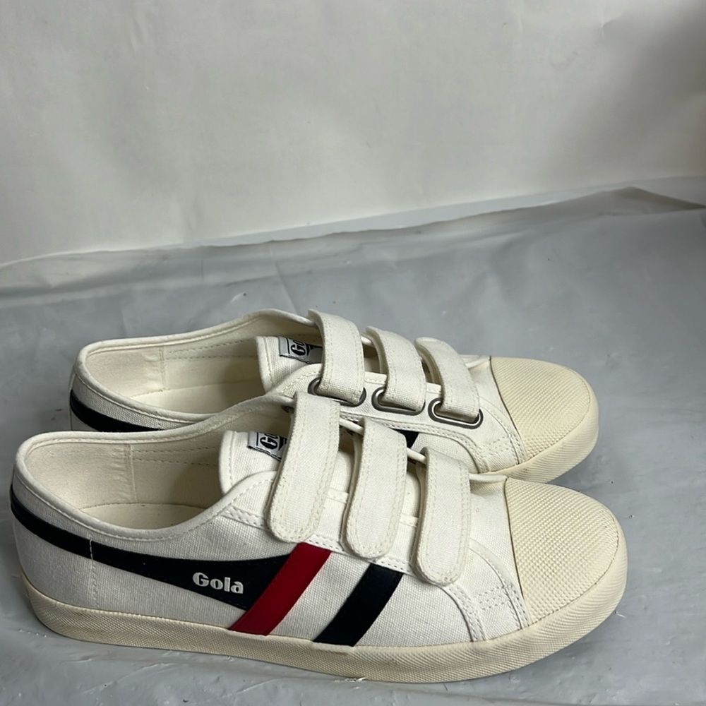 Women’s Gola Coaster Strap Sneakers - White with Red and Navy Accents 10